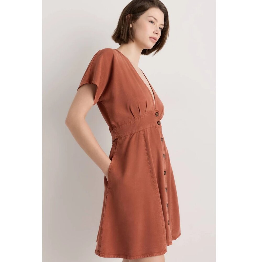 Quince Vintage Wash Tencel Button Front Dress In Terracotta M